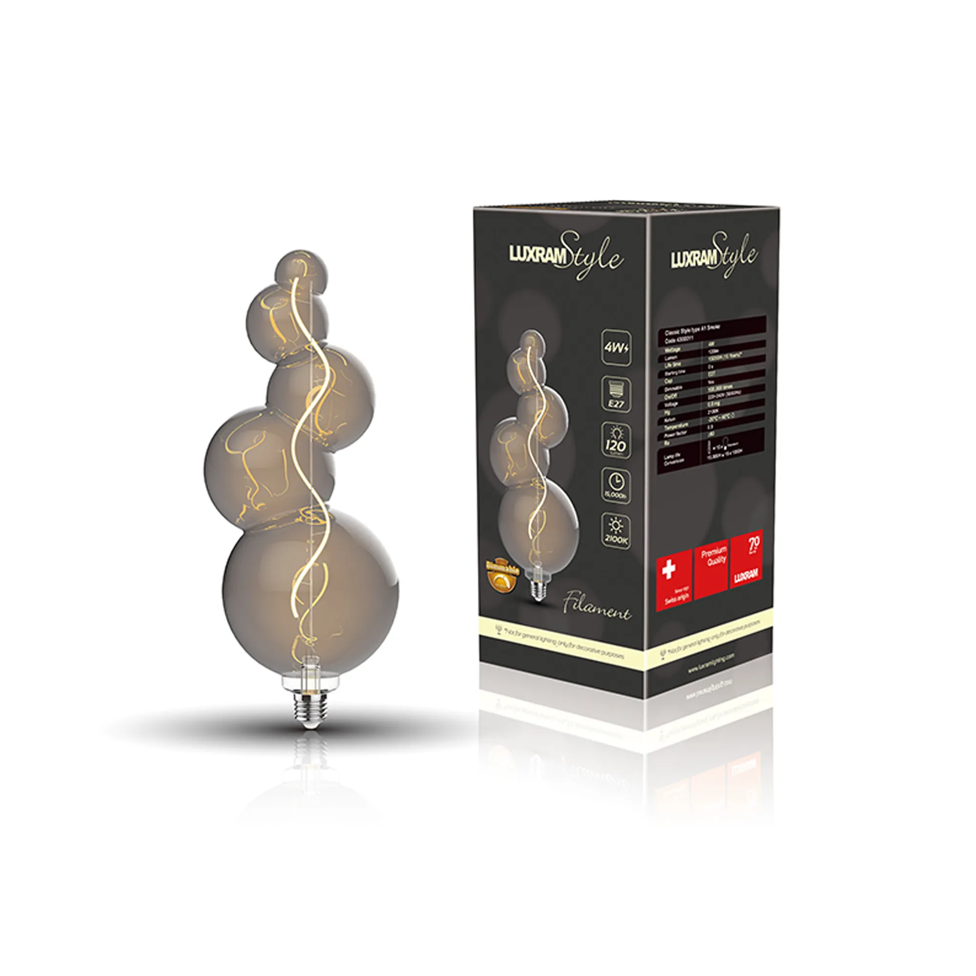 Classic Style LED Type A1 E27 Dimmable 4W 2100K 120lm 4300011  Luxram Classic Style